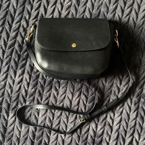 Black Leather Crossbody Bag with Gold Hardware